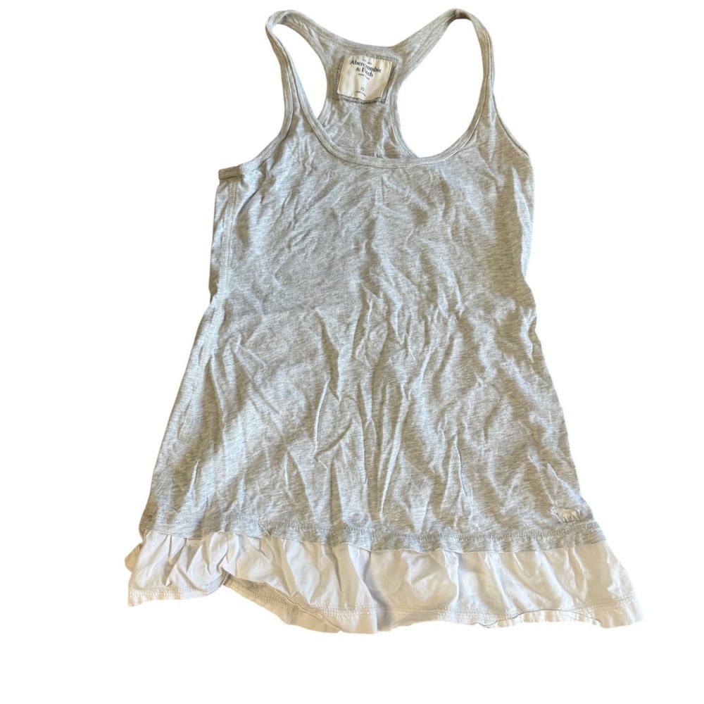 Y2K Abercrombie & Fitch‎ XS Gray Tank Top Cream Ruffle Trim Casual